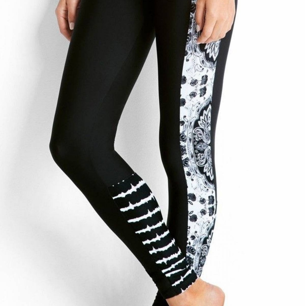 Seafolly Mandala Ankle Leggings Thights Black & White Stripe XL Print Cool